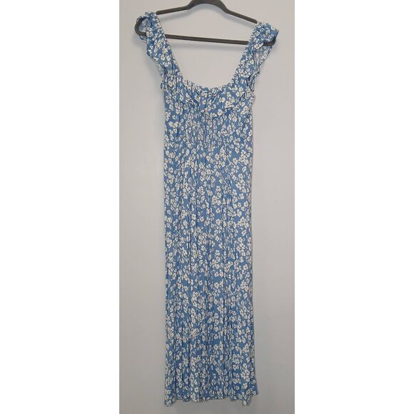 Reformation womens size 10 amethyst dress midi square neck ruffle blue floral - Picture 6 of 10
